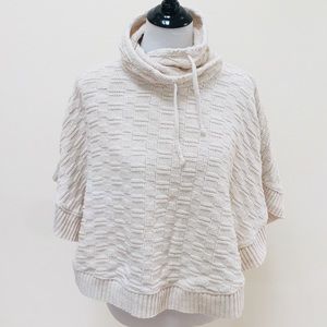 Cowl neck knit drawstring poncho